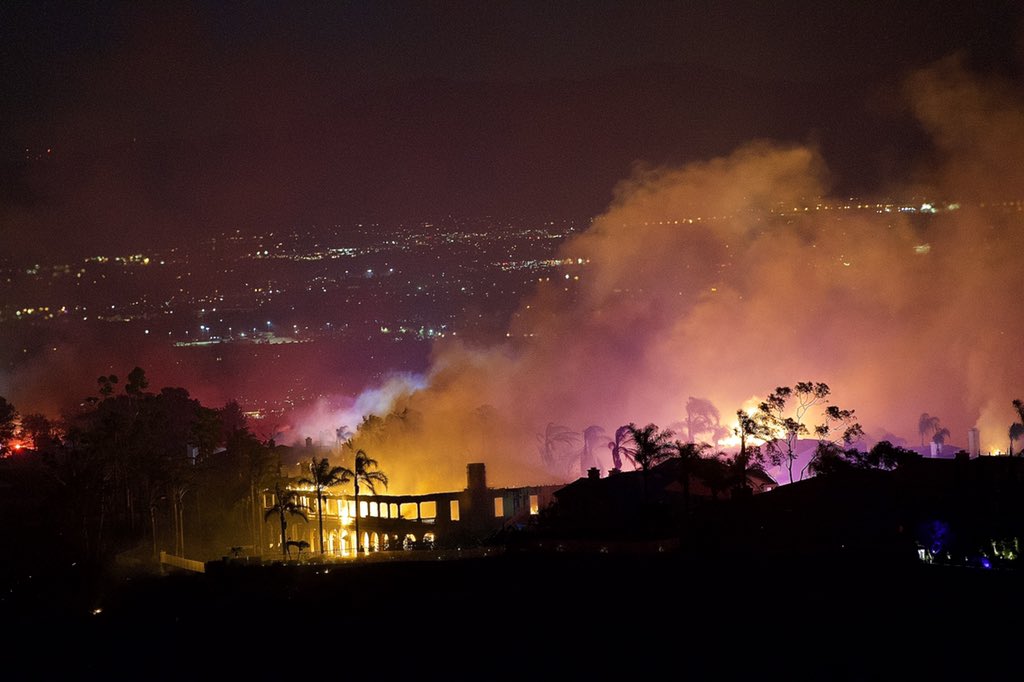 Night attack mode, lots of engines and trucks helping with structure protection, along with one helicopter performing water drops tonight at the Coastal Fire in Laguna Niguel, CA. Large homes continue to burn tonight and despite firefighters best efforts, many were lost 