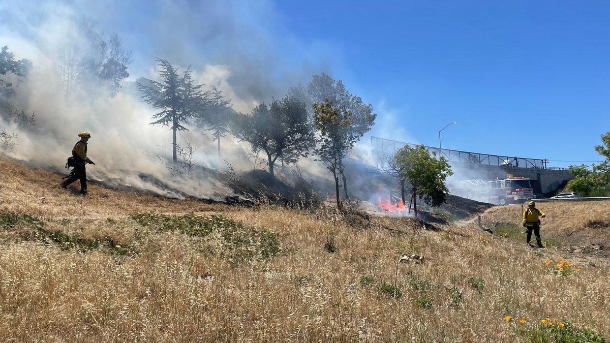 Fire in a homeless encampment along HWY 101 and Airport BLVD in Salinas. Fire crews getting it knocked down despite the windy dry conditions