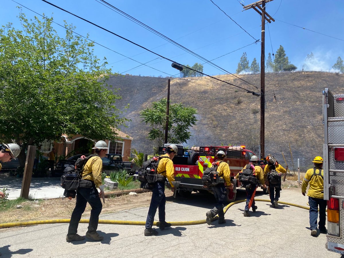 San Bernardino:  forward rate of spread has slowed, fire holding @ approx 10 acres. No evacuations. Crews continue to work on perimeter control, line construction & structure defense