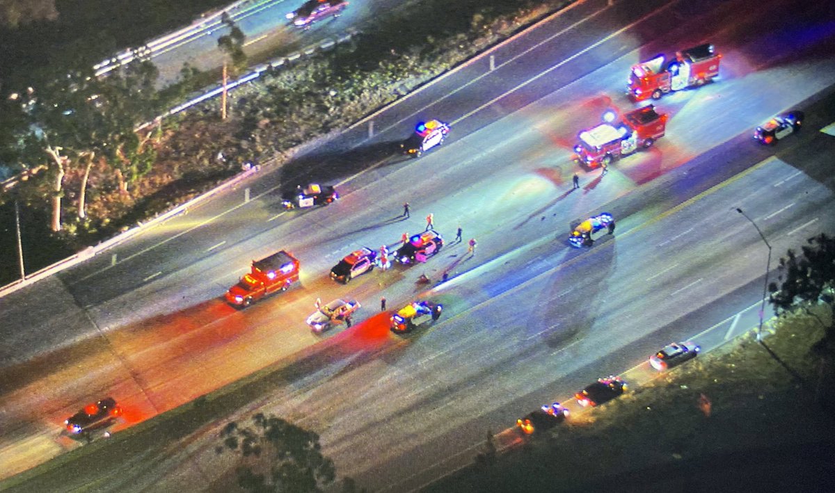 A pedestrian has been hit and killed by someone driving an LAPD vehicle in North Hollywood. 170 North at Victory, you can see the  dent on the hood of this older Crown Victoria. Appears to have been a homeless person. Freeway is closed at Victory Eastbound   