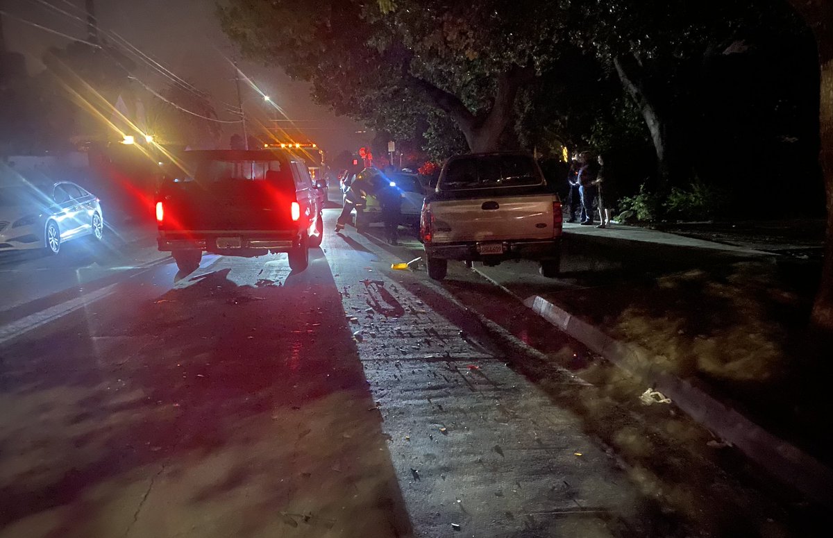 Multiple vehicles were damaged at 1113  E. Cota St. in Santa Barbara Monday night about 10:15 p.m.   The responsible driver reportedly ran from the scene.  No injuries reported.   Santa Barbara Police and fire were on it.  Traffic was rerouted for the debris clean up