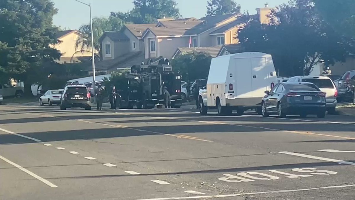 Man taken into custody after 20+ hour stand off in Valley-Hi North Laguna. Before  video officer on PA said canine would come in and bite if he did not exit home. She encouraged him that he was doing well as he approached officers.