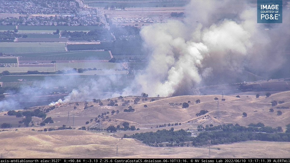 WalnutFire in Brentwood, Contra Costa Co: IC reporting 50 acres in grass with  moderate rate of spread, wind driven, burning both sides of Vasco Rd. This is the same area of the MarshFire from yesterday which was 100% contained earlier (flareup). Marsh Creek Rd & Walnut Blvd