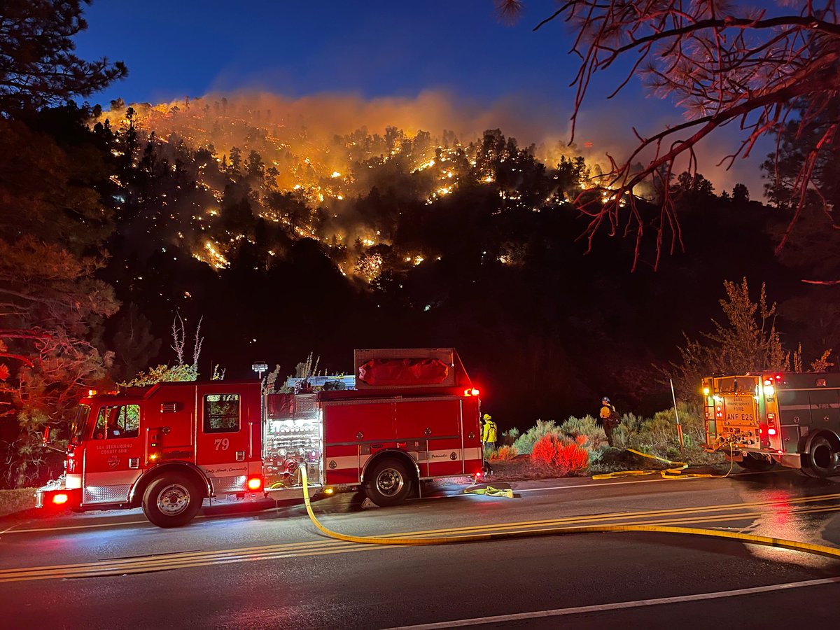 Vegetation fire, Sheep Creek x Highway 2.  -Approx 35 acres, 0% contained.  -Unified Command with @Angeles_NF & @CALFIREBDU  -No mandatory evacuations in place. Contingency plans &amp; crews in place.  -Highway 2 shut-down from 138 to Sheep creek area