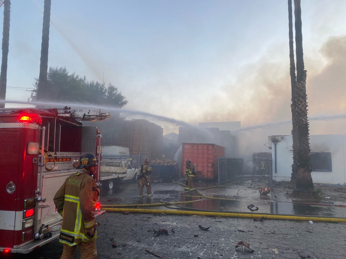 San Bernardino:  Firefighters continue to work on fire suppression & exposure protection