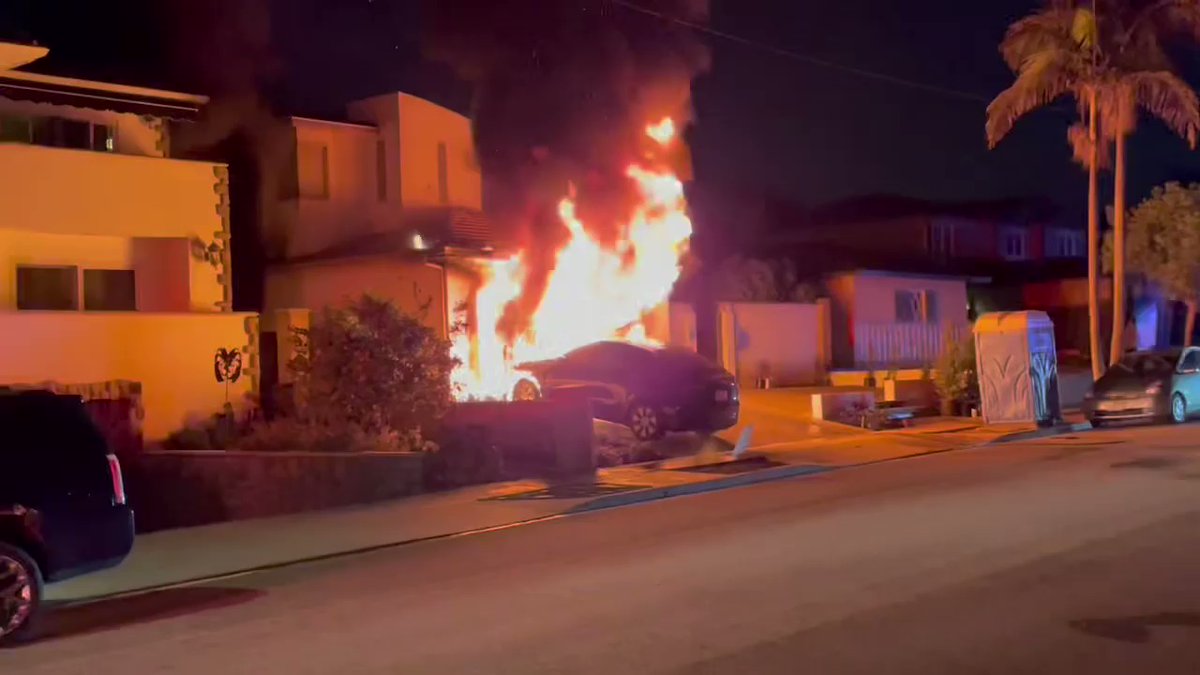 Seal Beach-Firefighters arrived on scene and found a fully engulfed garage fire in a two-story home in the 1000 block of Crestview Ave. Crews quickly attacked the fire that came in at 2:00 a.m. and prevented it from spreading into the home. 