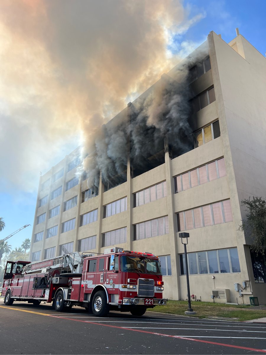 San Bernardino:  IC requested high rise plan, 25 Engines, 5 Trucks & 5 BCs. Units encountering heavy smoke conditions on Floor 4.  Fire attack &amp; search continues