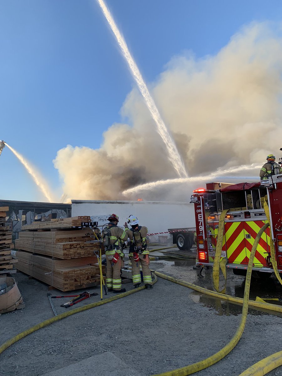 Santa Ana-At approximately 6:30 this evening OCFA responded to a commercial structure fire in Santa Ana. Crews arrived to 2700 block of S Main to find a well involved warehouse at a lumberyard. Crews initiated  fire attack and ordered a 2nd alarm,making good progress on the fire