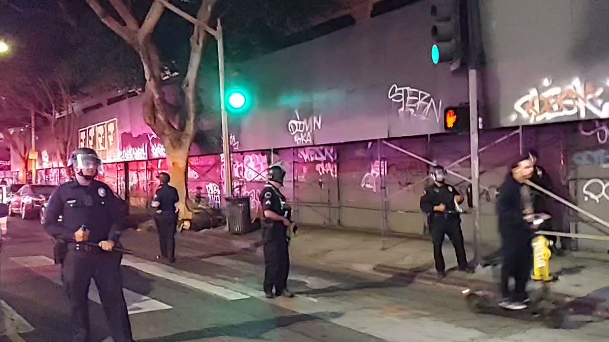 LAPD is getting ready to advanced on the group of pro-abortion/pro-choice protesters in Downtown Los Angeles. They've been aggressive with bystanders just trying to walk by