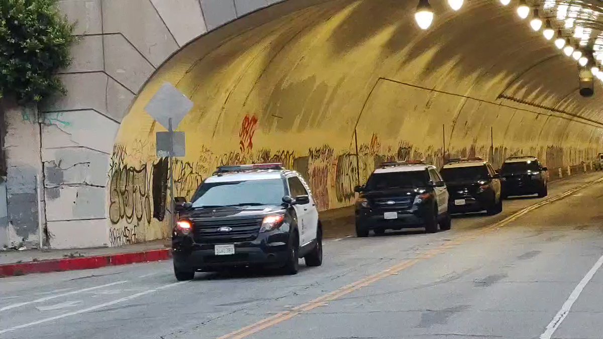 A lot of LAPD units trailing and positioned ahead of the abortions rights protesters