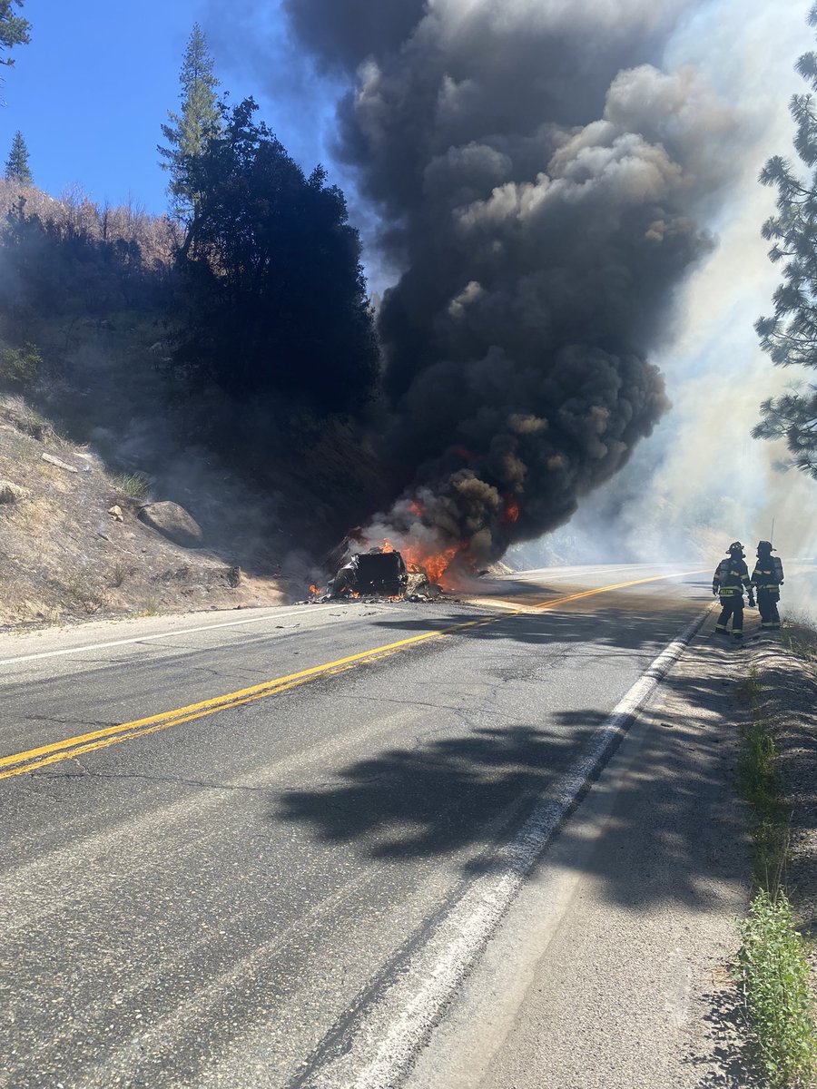 Highway 50 is shut down in both directions just east of Kyburz due to a big-rig / vegetation fire. Crews are on scene. Please use an alternate route