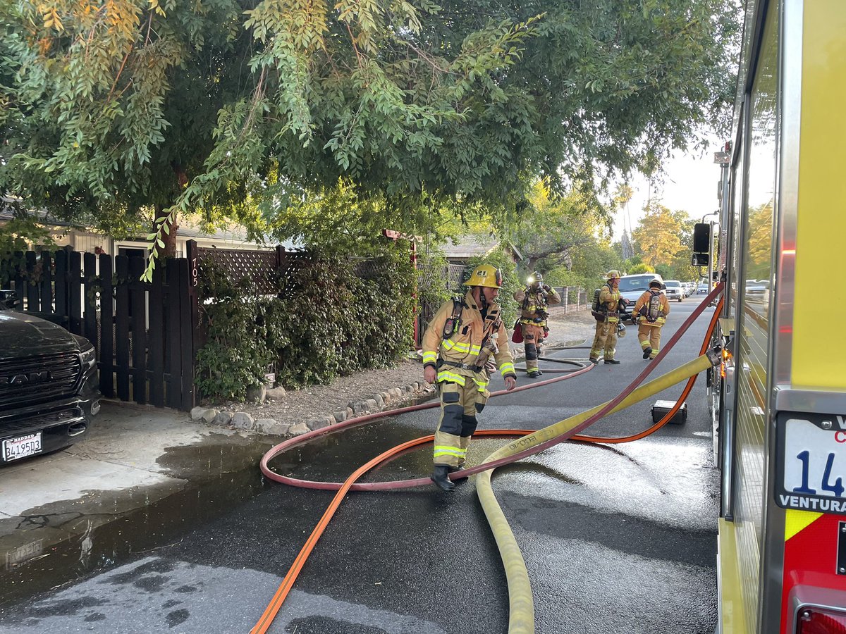 OakFire, FFs are on scene of a residential structure fire in @ojaicity1, (700 block of E Oak St.) The fire has been knocked down and FFs are searching for residual heat and completing salvage operations. Primary and secondary searches are complete