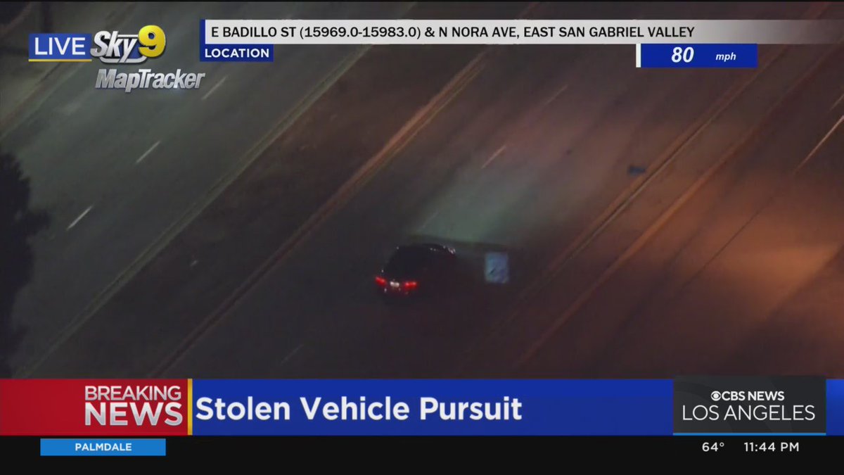 Deputies are in pursuit of a suspected stolen vehicle driving on the wrong side of the road on Merced Avenue in the San Gabriel Valley