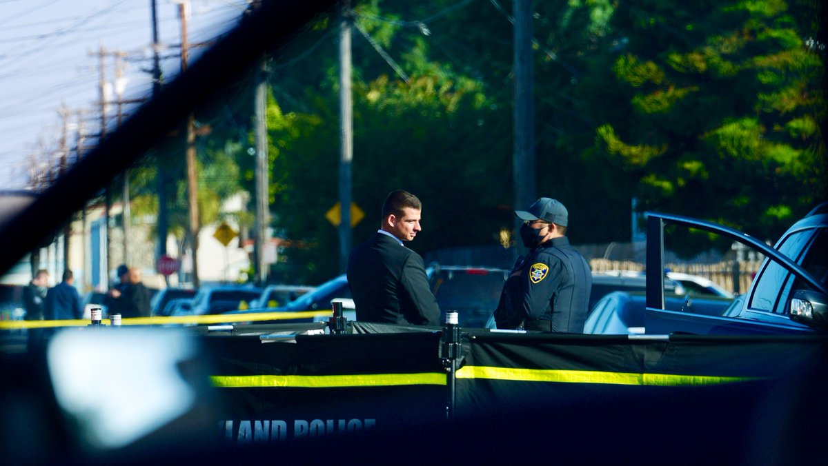 Police investigate a homicide on the 10400 block of Pippin Street in the South Stonehurst neighborhood of East Oakland, California