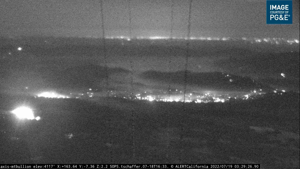 AguaFire (W/O Mariposa, Mariposa Co) - Same goes for this fire, nothing new to report tonight, still areas of heat on cameras but nothing moving. The lower left glow is lights. All evacs remain in place, reminder the map link is: