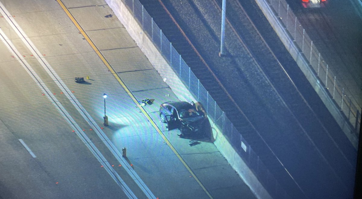 A shooting with two victims on the westbound 105 near Compton has all lanes closed. Happened at Central, possibly car to car. The two victims in unknown condition at the hospital. No suspect in custody. 