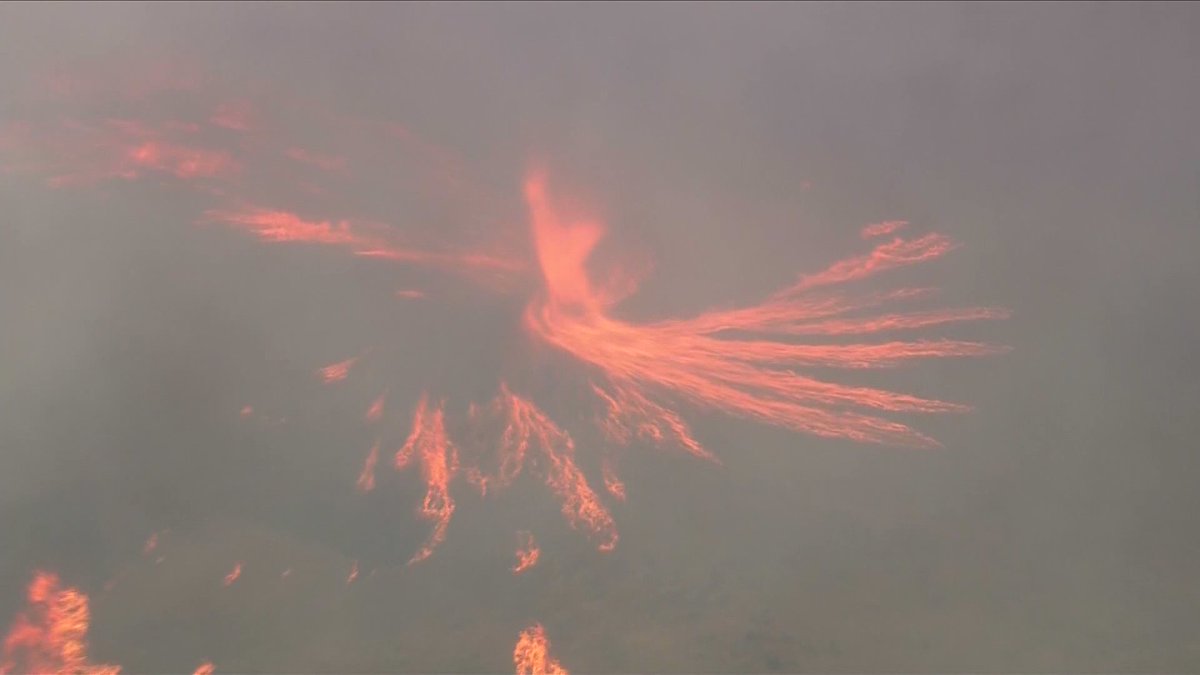 Sky5 captured aerial video of a fire tornado at the SamFire in Gorman. LACoFD says the fire is at approximately 100 acres. Firefighters continue to battle this fire from the air and the ground