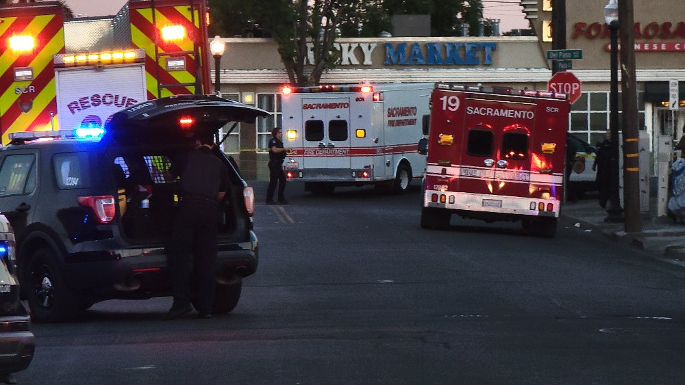 Stabbing Fatal  2500 Rio Linda Blvd  Sac PD and Fire are on scene of an officer-involved stabbing. A transient female approached officers with a weapon and stabbed an officer in the arm. Shots were fired by officers and the suspect is down