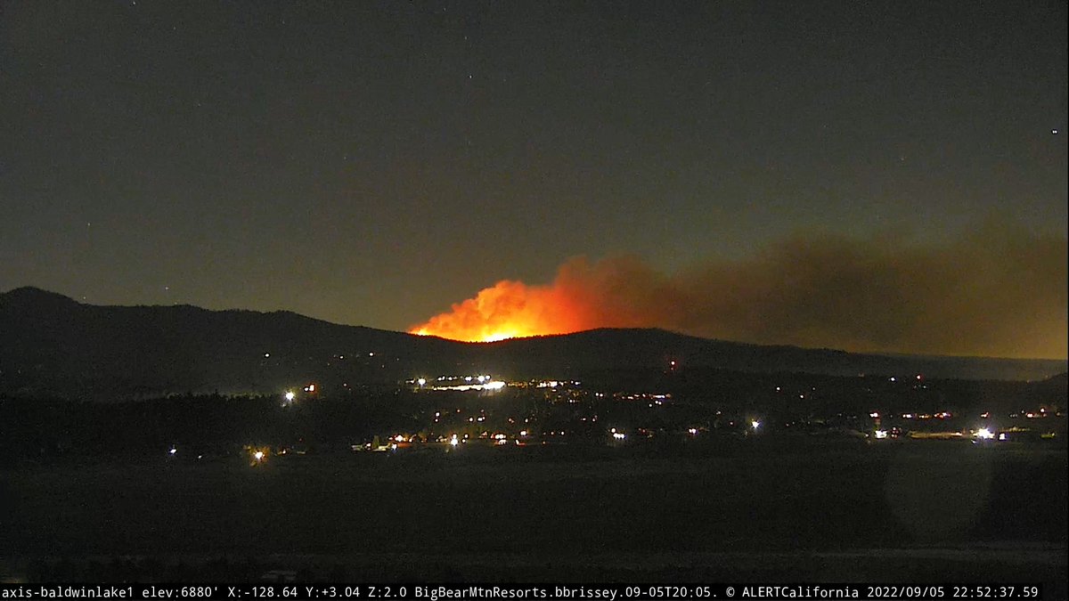 Air Attack currently overhead of the Radford Fire is estimating 150 acres burned at this time. Winds have turned from the southeast. Fire's making a good push upslope towards the northwest, in the direction of the backside of Snow Summit. Getting additional flare ups-torching