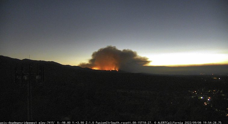 View of the RadfordFire this evening from two alert wildfire cams that haven't switched to night mode yet