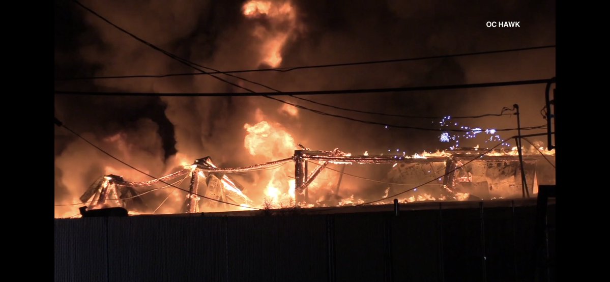 CHINO - A massive fire ripped through a hangar at Chino Airport overnight, completely destroying the building