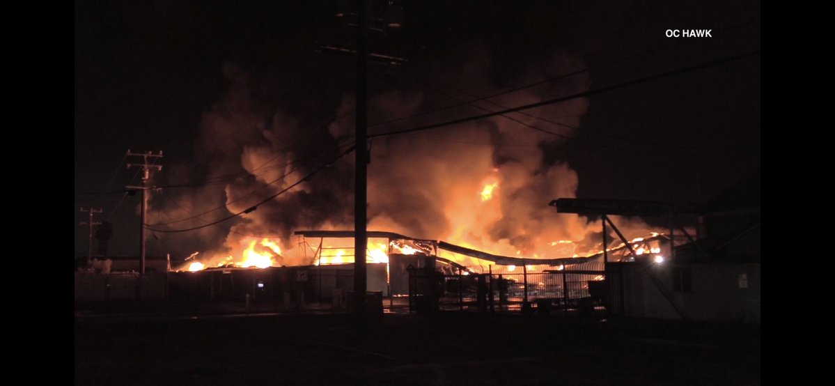 CHINO - A massive fire ripped through a hangar at Chino Airport overnight, completely destroying the building