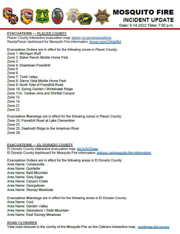 MosquitoFire near Oxbow Reservoir, east of Foresthill in Placer County is 63,776 acres and 20%. In Unified Command with @CALFIRENEU, @CALFIREAEU, @Tahoe_NF, @PlacerSheriff, and Foresthill Fire Protection District