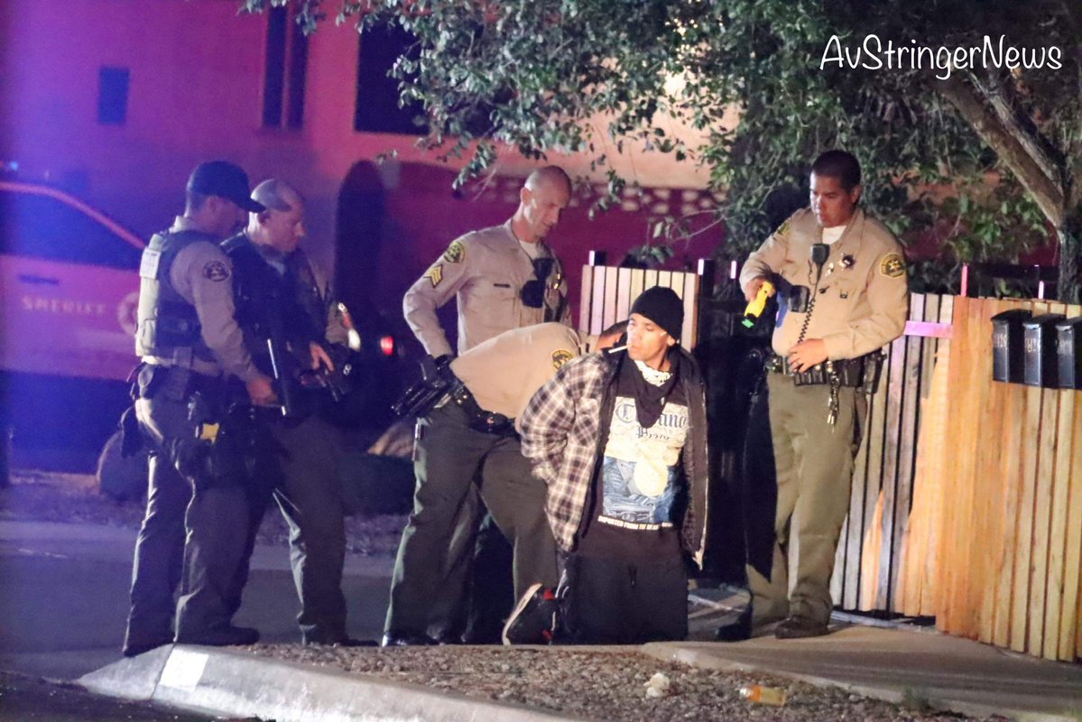 Lancaster,ca: Deputy detaining a male Hispanic at gunpoint. Suspect is related to the 417(person with a gun) at Jane Reynolds Park. Suspect detained 