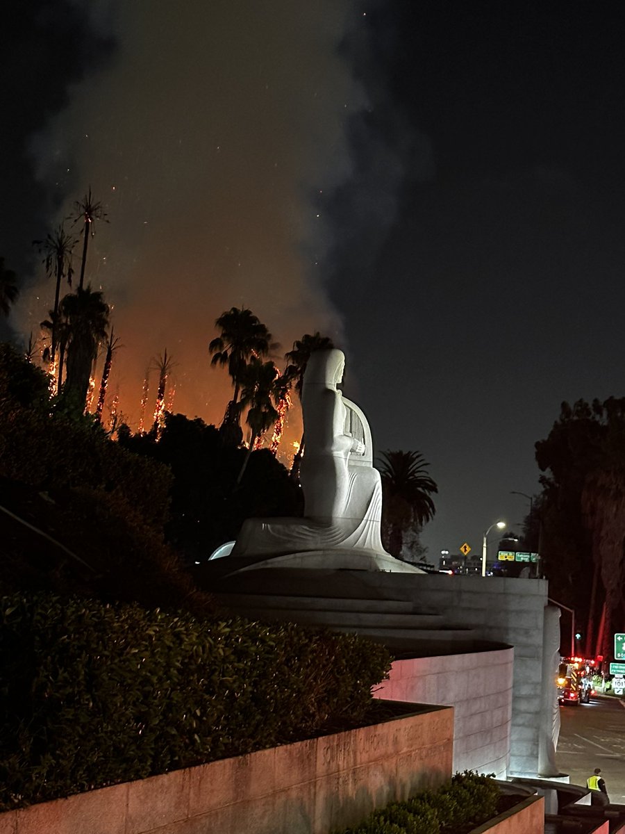 Fire near Hollywood Bowl. Firefighter on the scene