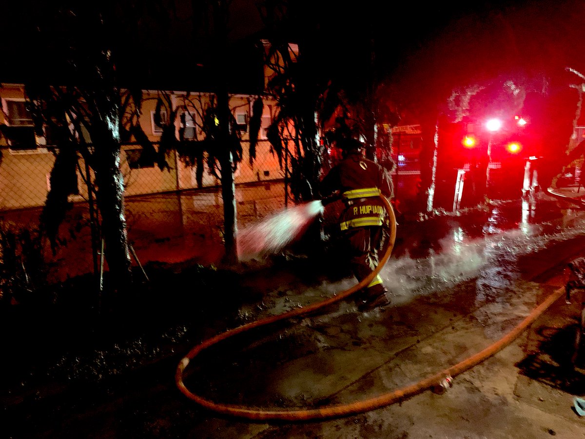 In short order, the Fire in 1700 block of Fruitvale has been knocked down by Engine 3 and Truck 2. No injuries reported. Fire appears to have started in the trees which separate a parking lot and the two-story residential duplex. Cause unknown 