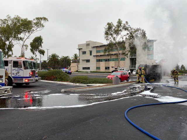 UCSB Street Sweeper Fire: Near 226 Henley Hall. Sweeper operator excited safely & called 911 after noticing smoke.  Smoke reported as far away/SB Airport tower.  SBC Fire Responded with three Eng's, and  BC.  Fire knocked down and under investigation.  No injuries reported. CT 7:28am