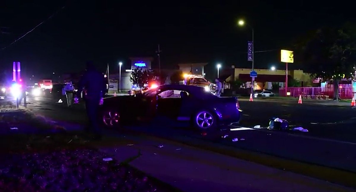 A CHP officer is in critical condition with major injuries after being hit by a vehicle while investigating a separate deadly crash in South Sacramento early Sunday morning