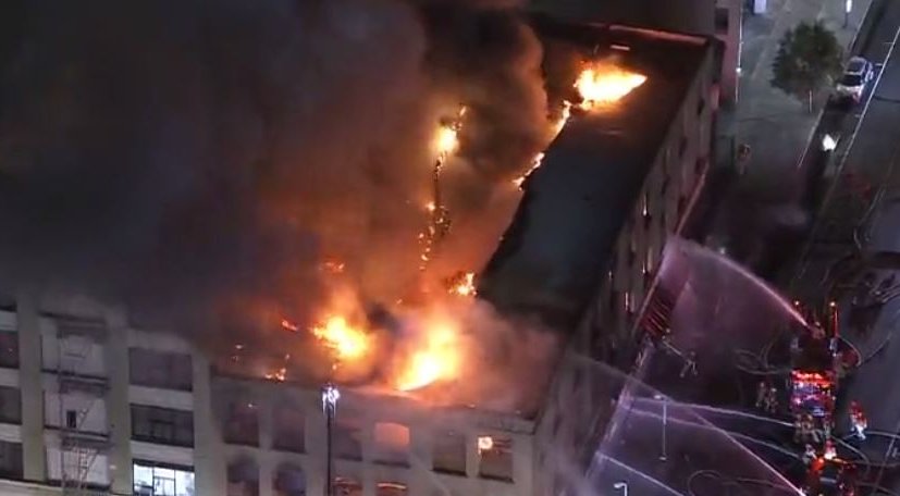 Firefighters are battling a fire at a commercial building in the DowntownLA area. LAFD says they are in the defensive mode.