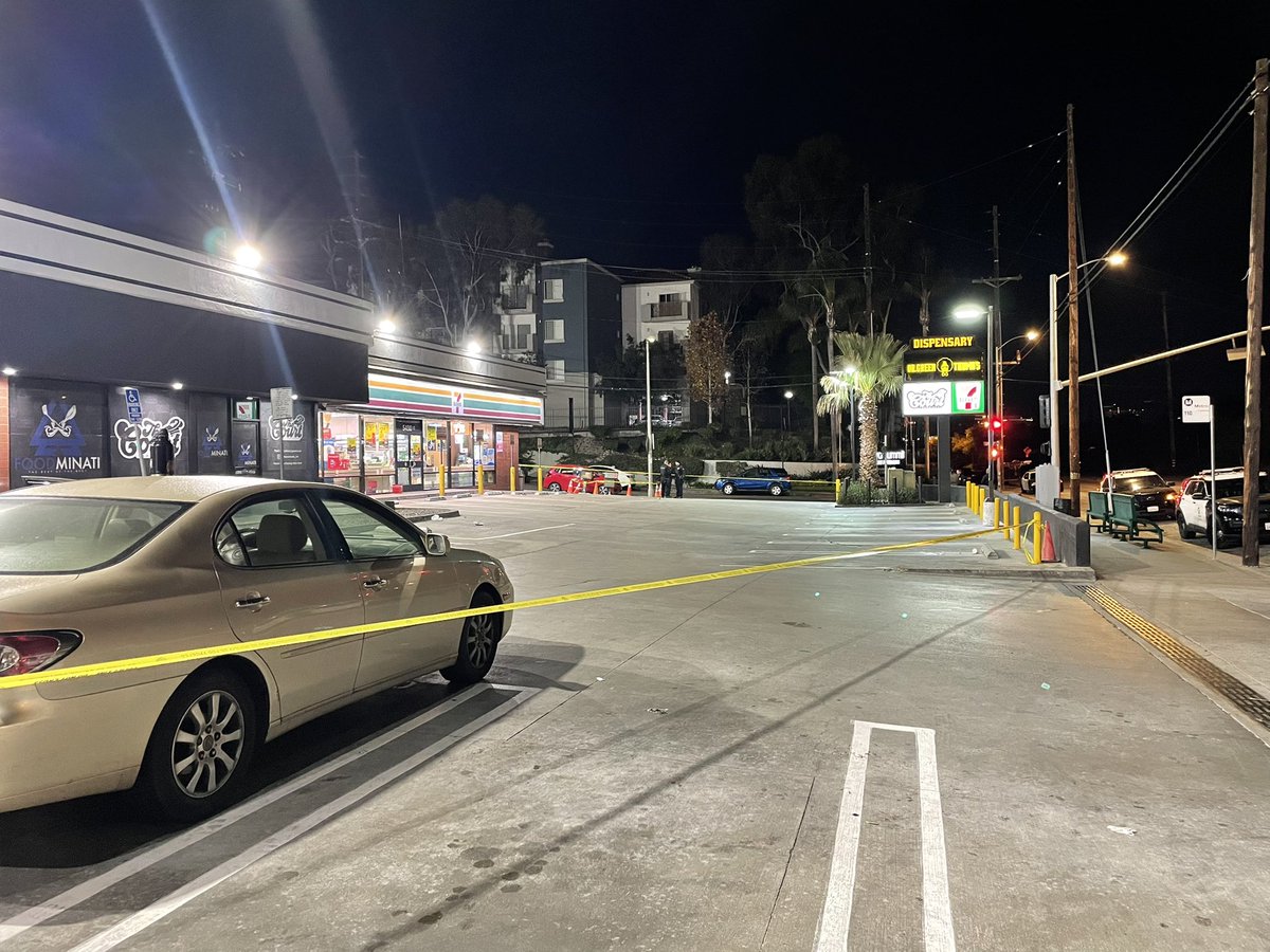 Robbery turned shooting at 7-Eleven near Westchester. A security guard at a neighboring dispensary shot at the robbery suspect according to initial reports. Search for suspect ongoing