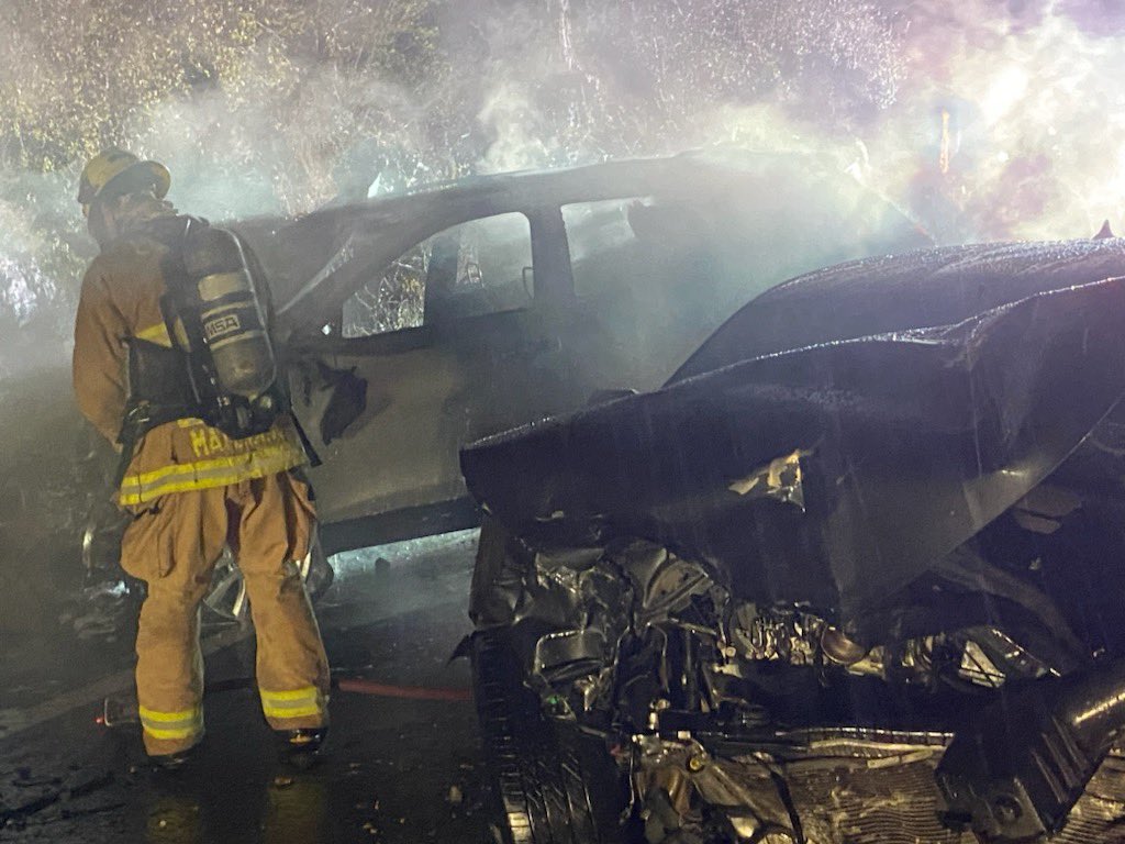 Vehicle Accident Fire: HWY 154, one mile East of Cachuma Entrance. Two Cars involved. One of the vehicles caught fire after two occupants assisted to safety/bystanders. HWY 154 closed for approx. 20min. CT 12:53am