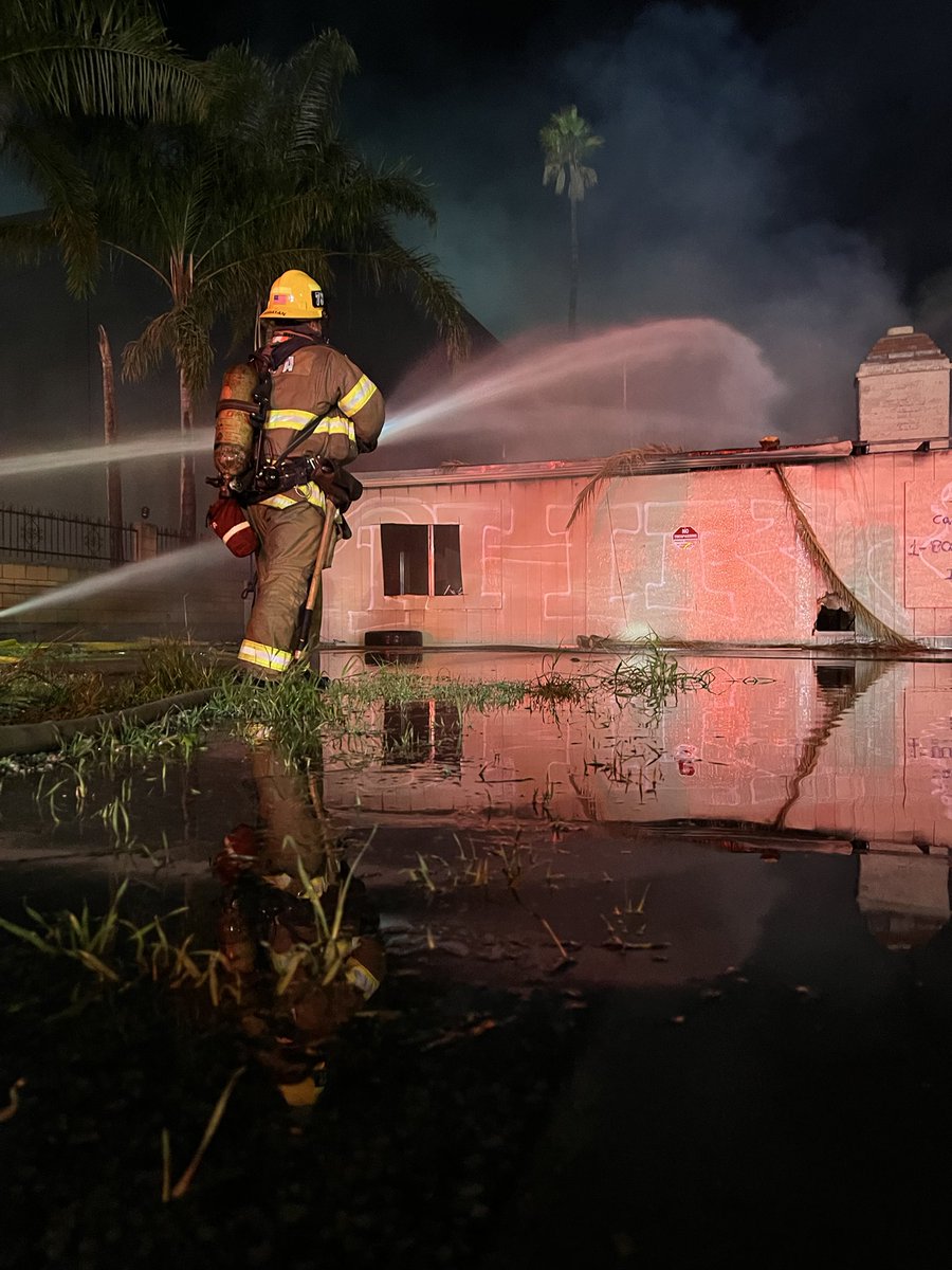 Ladders were used to attack the fire from the outside. Firefighters also protected adjacent structures including a gas station during the firefight. Fire investigators are on scene, and a cause has not been determined yet