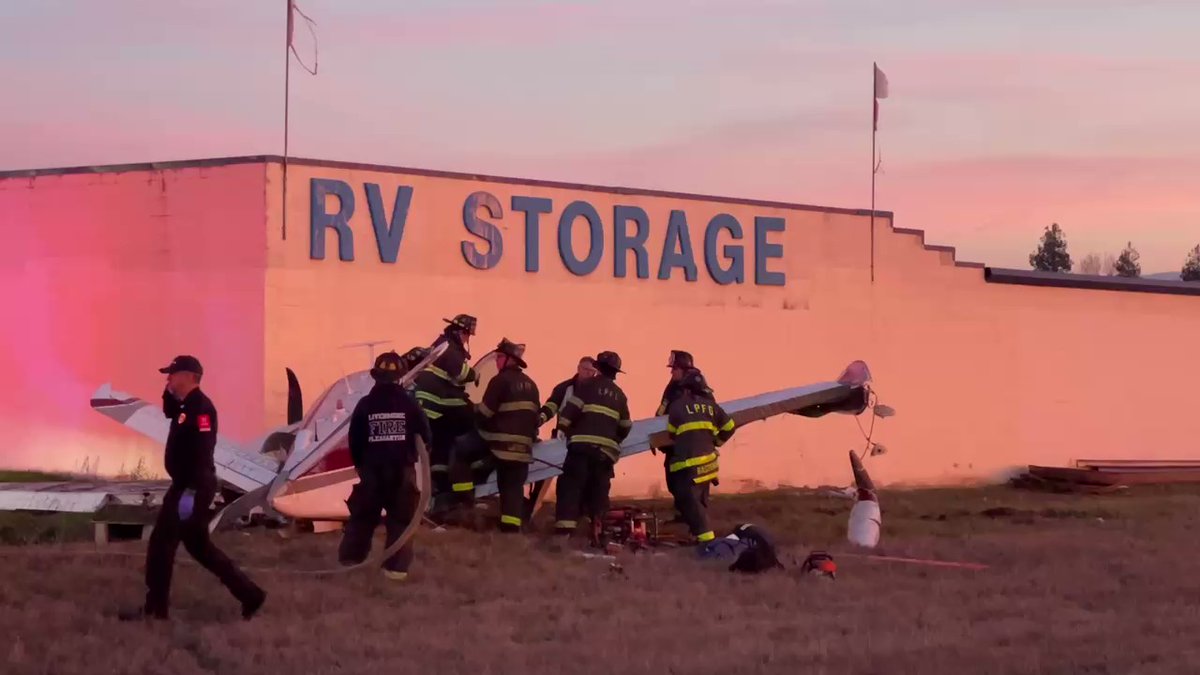 Small Plane crash in Livermore into RV Storage unit. Crash happened mile from Livermore Municipal Airport