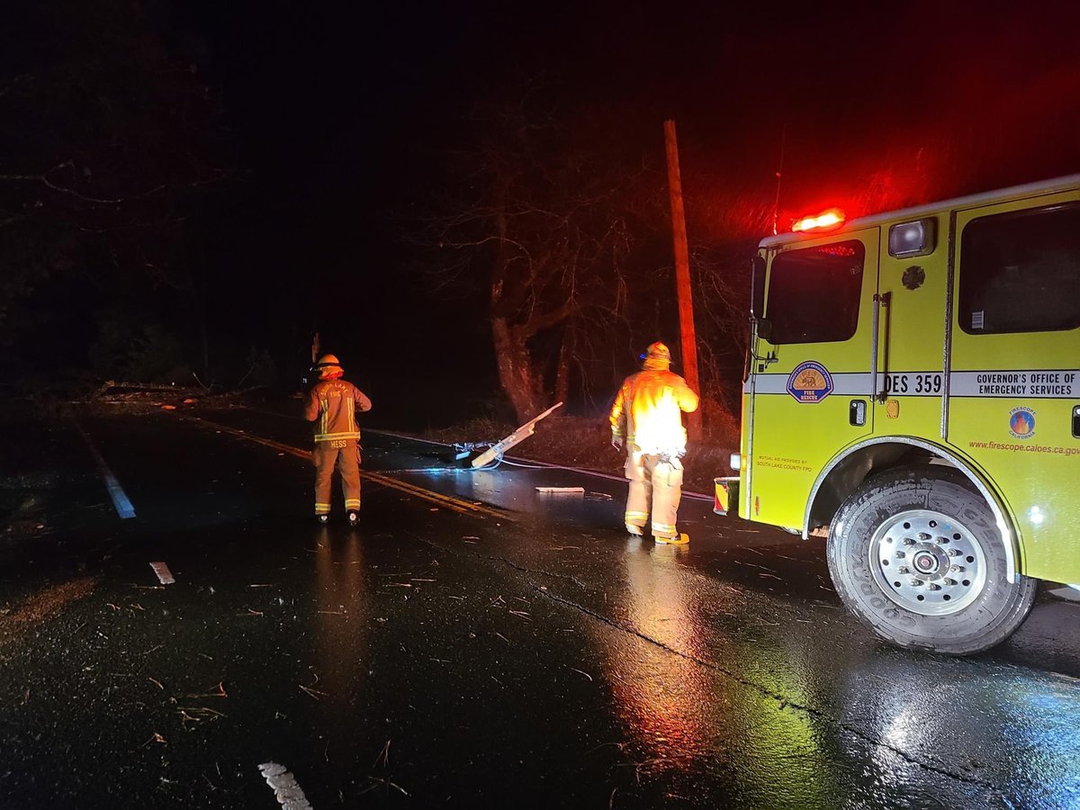 Photos courtesy of Cole Euken from a downed tree blocking Highway 175 near Maple Shadows Drive in Wispering Pines.  Do not approach or touch any downed power lines. Call 911 to report it and maintain a safe distance from them