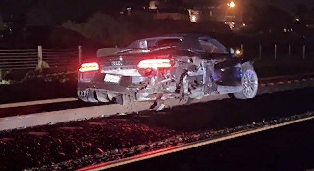 A driver was arrested Friday night after a sports car valued at nearly $200K crashed onto railroad tracks in Encinitas.