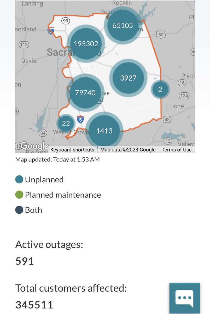 345,000+ @SMUDs customers without power right now pensive The outages continue go up, as wind gusts are reported across the region topping 65mph plus