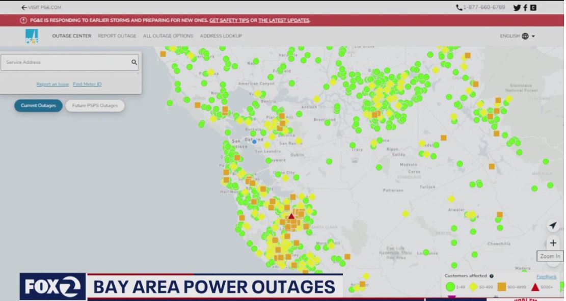POWER OUTAGES: 92K PG&E customers without power; about half in Santa Clara County/Los Gatos