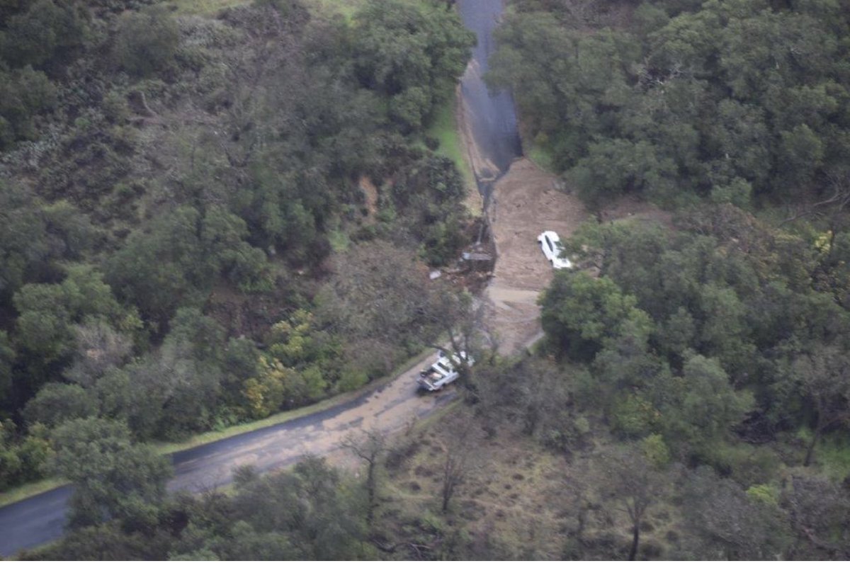 Rancho Oso- Approx. 400 people & 70 horses isolated by mud and debris across the road way.  SBC Fire Construction Section responding to clear roadway &amp; escort them out as roads reopen.  No medicals or injuries reported