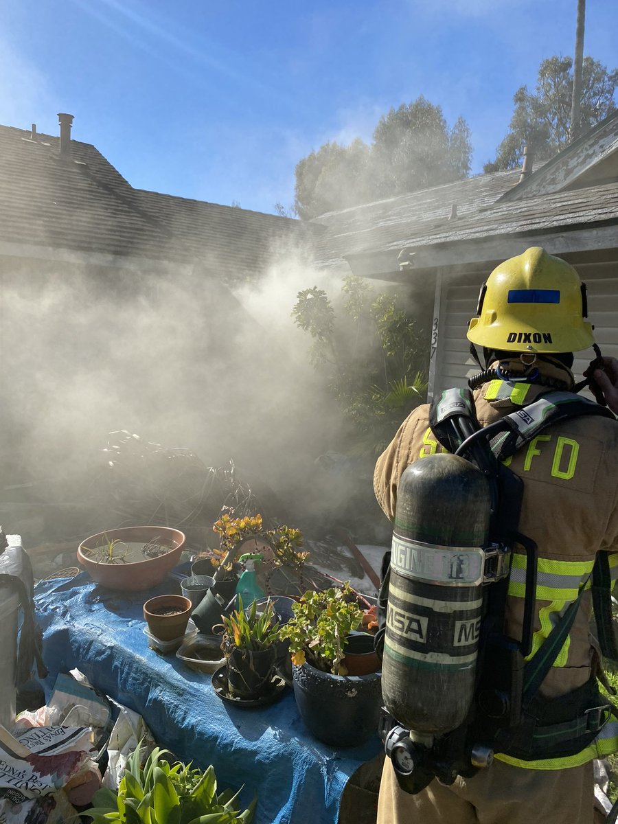 Structure Fire: 300 Blk Pebble Beach Rd. Goleta. Single family dwelling.  Flames and smoke seen by neighbor.  Search operations confirmed residence unoccupied.  Fire knocked down, no injuries.  Cause under investigation/ road closed. 