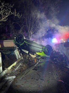 Michael Ladeck, 33, arrested for DUI after taking roundabout at Casa Grande & Ely Blvd S. too fast in lime-green Lamborghini. The car crashed into parked cars, flipped &amp; burst into flames. Ladeck suffered minor injuries