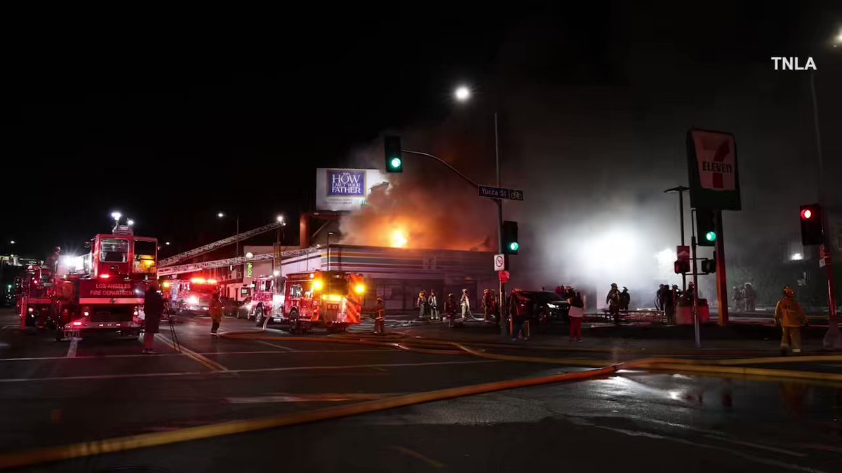 @LAFD is currently battling a MASSIVE Commercial Fire in Hollywood with over 80 Fire Fighters on scene.