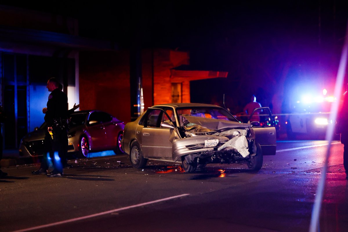 Two teens were taken into custody Monday evening following a shooting and crash in central Fresno