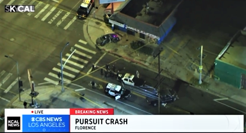 SouthLA  A pursuit ended in a crash at the intersection of Gage and San Pedro St.   ALT:  Florence Ave and Avalon.