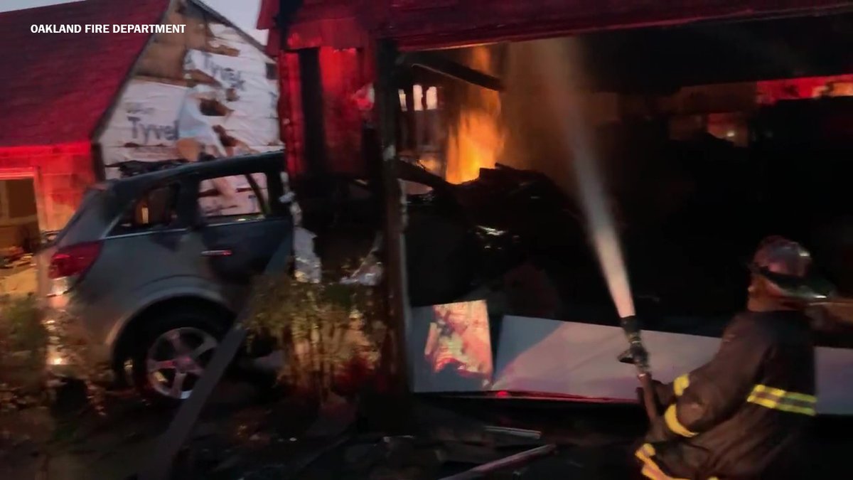 2 children injured after vehicle crashes into Oakland home and causes fire, authorities say