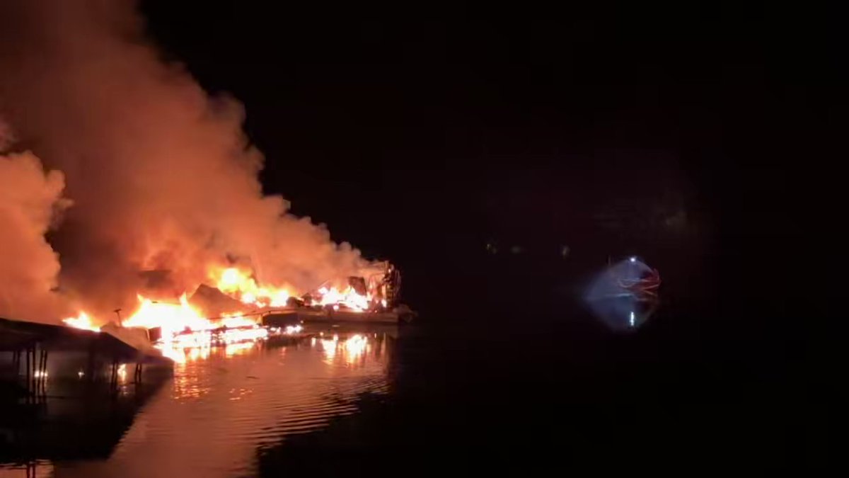 Boats, jet skis and houseboats on fire at Lake Berryessa's Markley Cove in Napa County