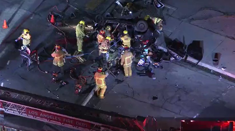 At least three people were injured in a gnarly two-vehicle collision in the 5200 block of Tujunga Ave. in NorthHollywood tonight. One person trapped, requiring extrication by LAFD crews.